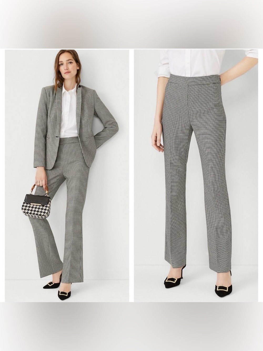 NWT $129 Ann Taylor Tailored Fitted High-Rise Trousers Houndstooth 18 Side Zip